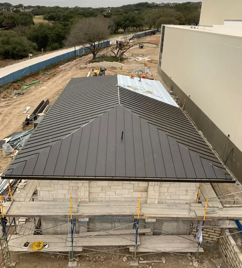 Metal roof new construction with scaffolding in Gainesville